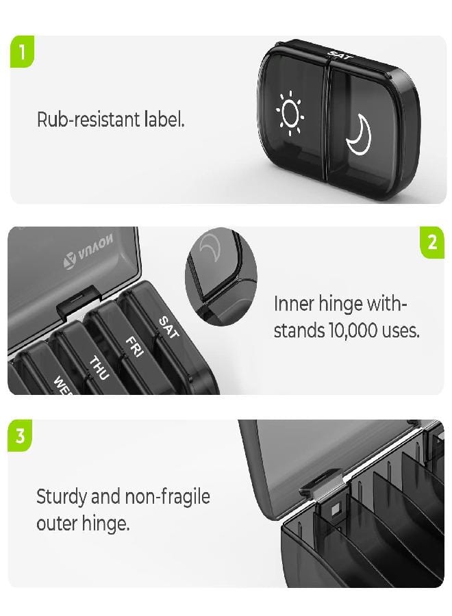 AUV0N AUVON XL Weekly Pill Organizer 2 Times a Day, Pill Box 7 Day with One-Side Large Openings for Easy to Use, Black Privacy Protection AM PM Pill Case for Medication, Vitamins, Fish Oils, Supplements - Image 3